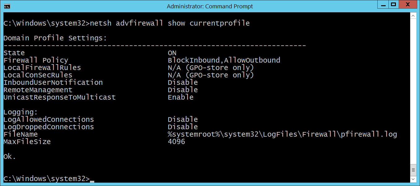 disattiva il cavo di comando di Windows Firewall Windows 2008